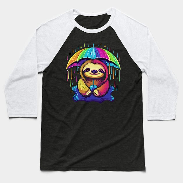 Sloth Rainy Day With Umbrella Baseball T-Shirt by JH Mart